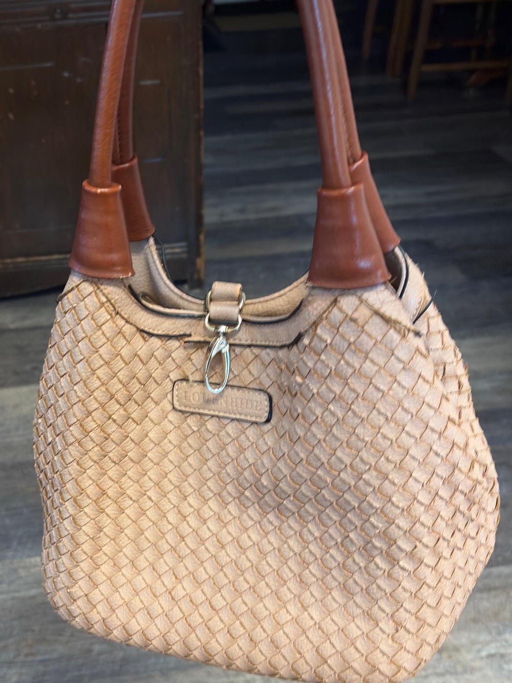 Woven Tote Handbag with Brown Handles - Louenhide